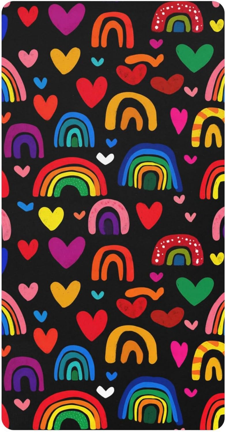 Colorful Rainbow Hearts Crib Sheets Soft Breathable Fitted Cotton Baby Crib Sheets Mattress Cover for Girl Boy, 52" x 28" x 9"