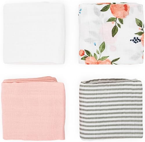 Little Unicorn Paquete de 4 cuadrados de muselina de algodón Enfermería, eructos, alimentación, limpieza, derrames Manta súper suave y ligera para