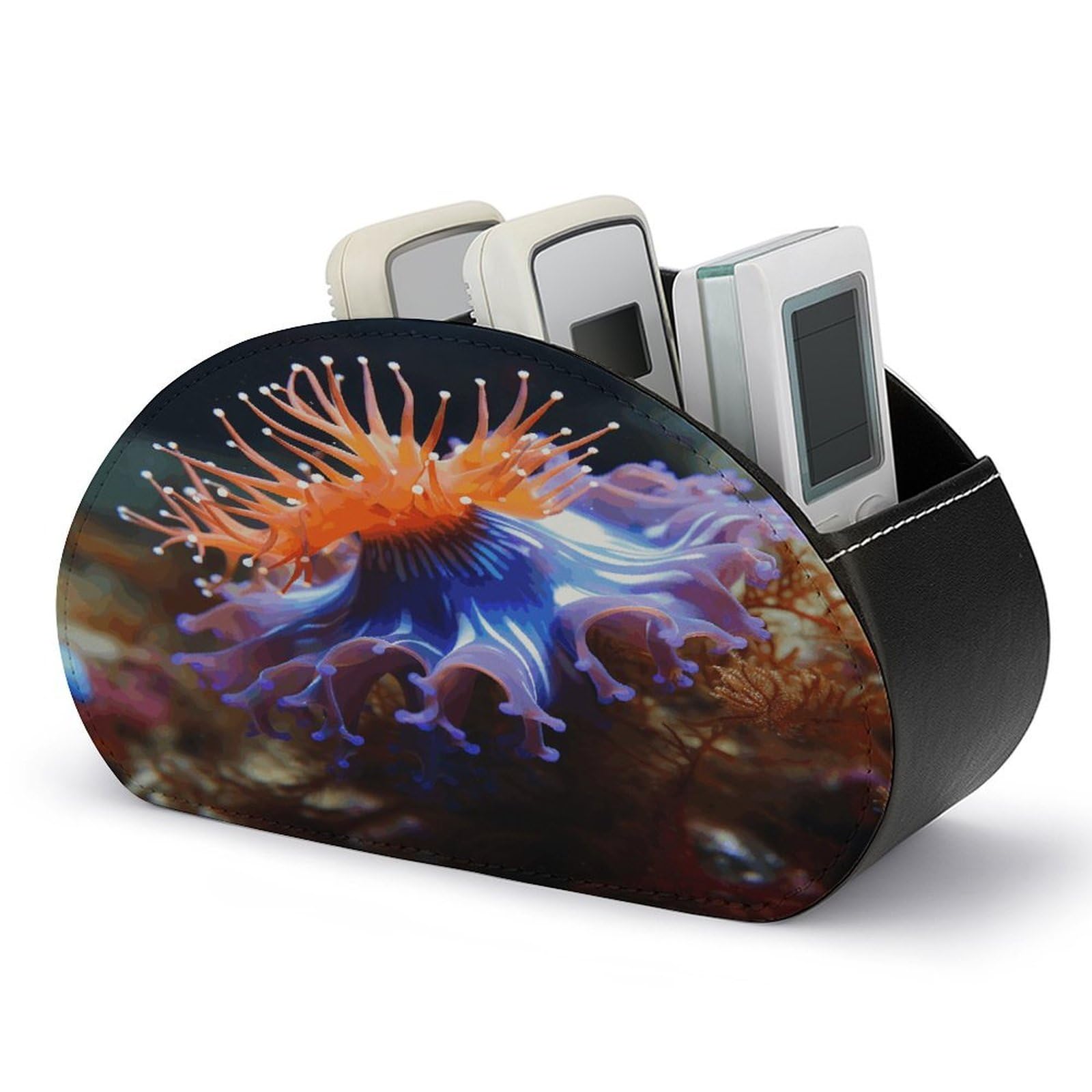 LZQPOEAS Nudibranch Remote Control Holder Desk Storage Organizer Box Container Remote Storage Box with 5 Compartments PU Leather Remote Caddy for Home Bedside Table Organizer