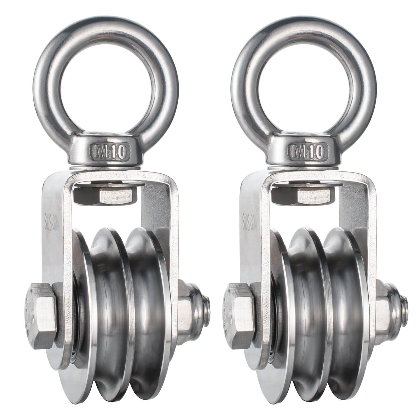 2 Stück Doppelte Umlenkrolle mit 2 Kugellager, Edelstahl Flaschenzug，Umlenkrollen für 8mm Seile Stahlseil, Tragkraft 500kg