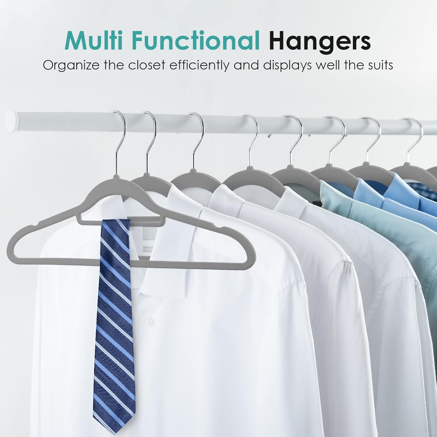 Velvet Hangers Non Slip Felt Hangers, 30 Pack Grey Velvet Clothes Hangers Space Saving Slim with 360 Degree Swivel Hook for Suits Coats, Jackets, Pants, and Dress Clothes - Image 2