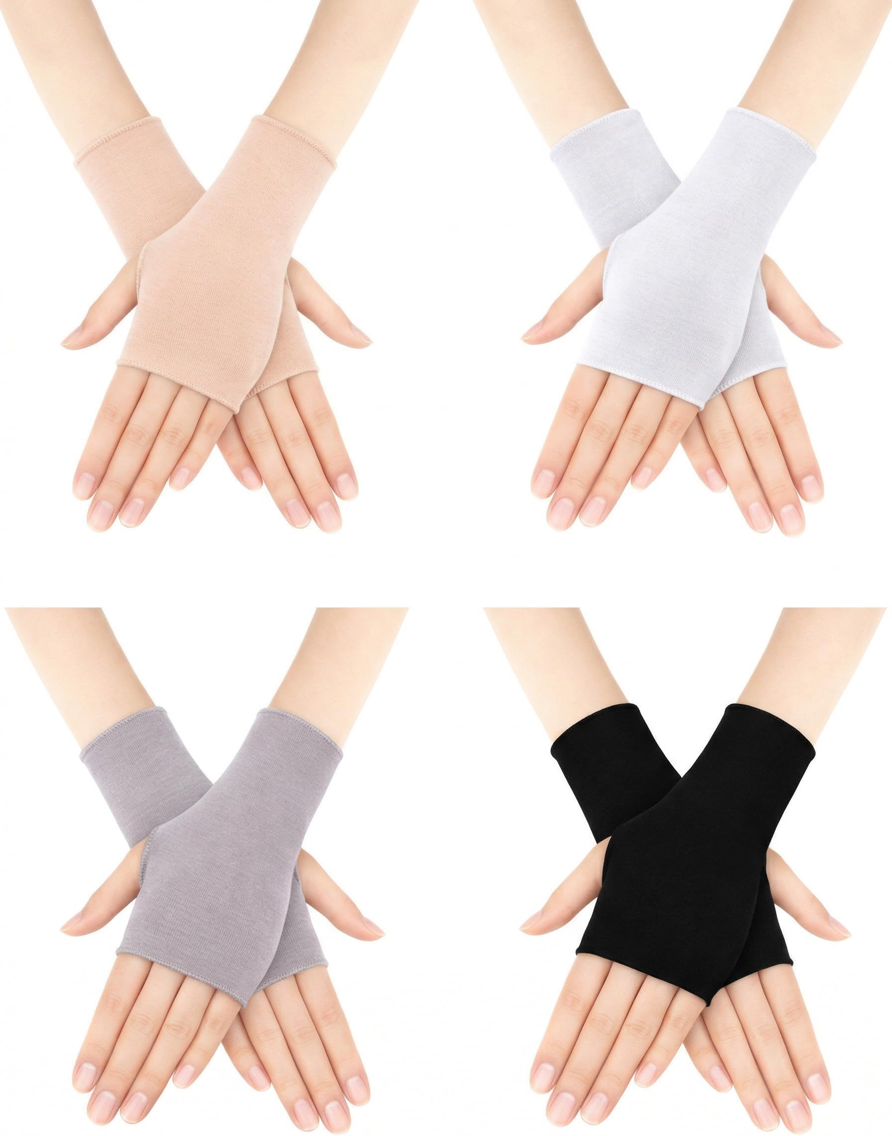 4 Pack Sun Protection UV Gloves Driving Sun Block Gloves Cooling Fingerless Wrist Length Cotton for Women Gel Manicure
