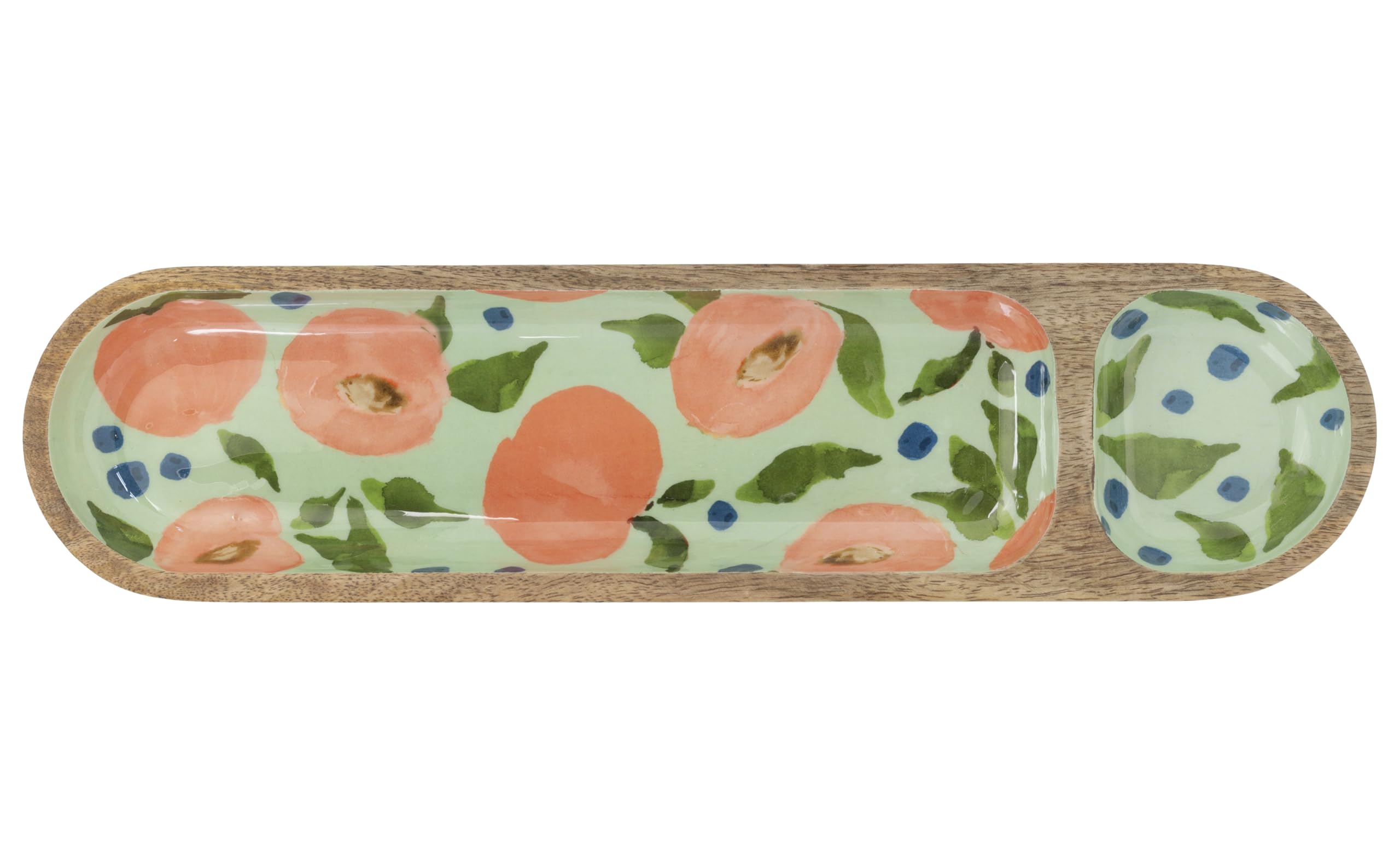 Boston International Fresh Cut Peaches Sectioned Mango Wood Tray, 16" X 4",