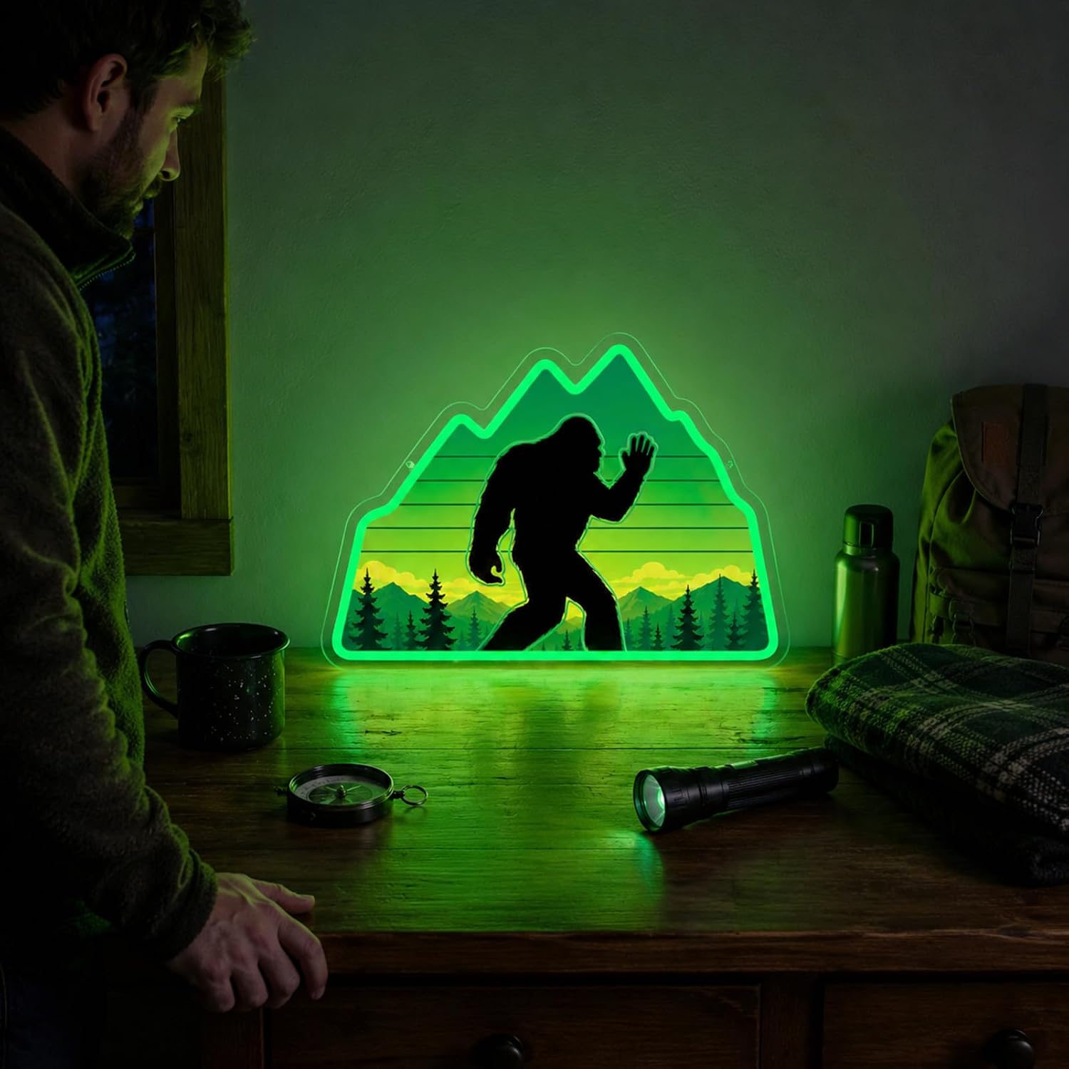 Bigfoot Neon Sign Green LED Sasquatch Neon Sign Forest Nature Room Decor image 3