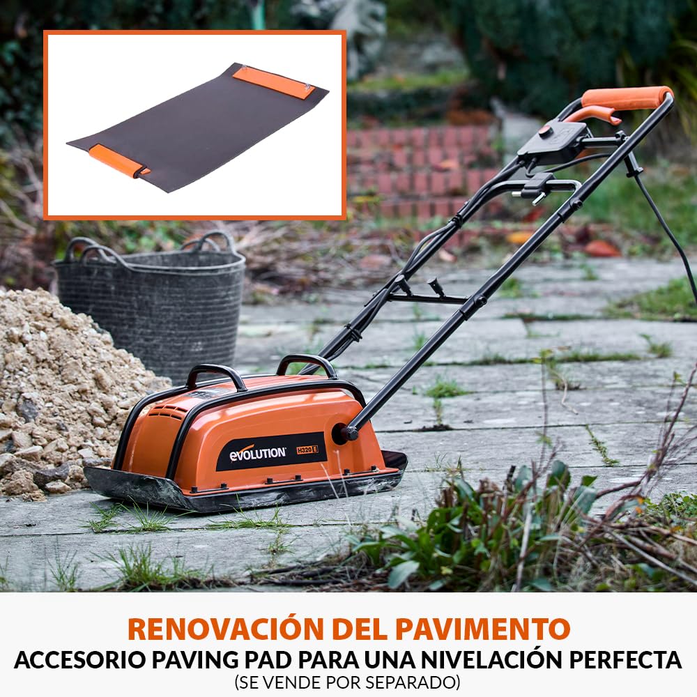 Evolution Power Tools H320-E Hulk Electro Compactador de Placas, Eléctrico - Ideal para Nivelar Pavimento, Preparación de Terreno de Césped Artificial, Patio, Albañilería - 2 Años de Garantía, 230V