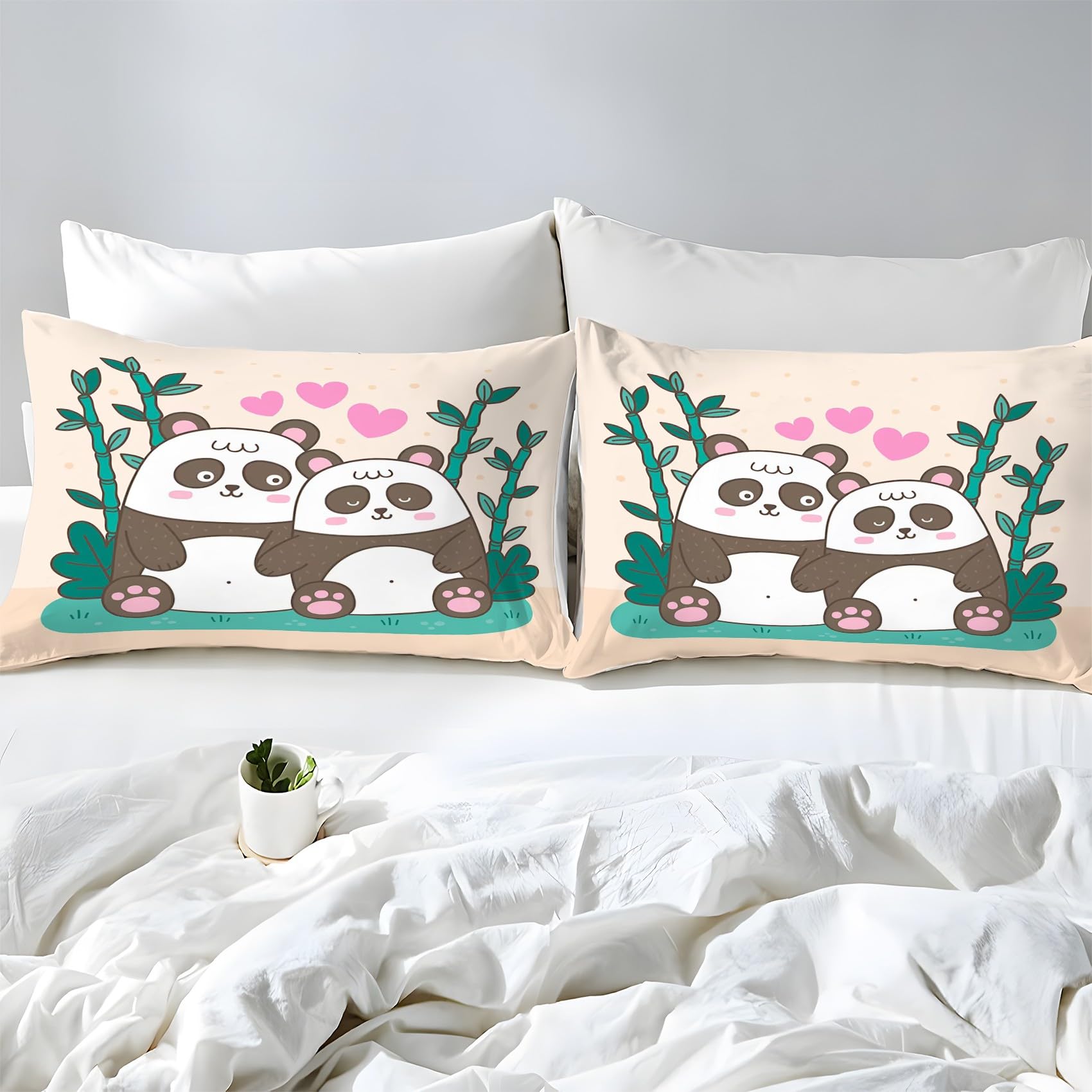 3-częściowy komplet pościeli 155 x 220 cm, wzór panda, poszewka na kołdrę dla dzieci, z mikrofibry, puszysta, miękka poszwa na kołdrę i 2 poszewki na poduszkę 80 x 80 cm, z zamkiem