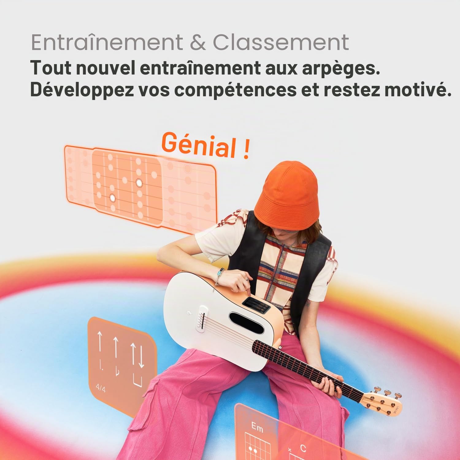 LAVA ME Play Guitare électro-acoustique avec housse idéale en fibre de carbone (36 pouces NightFall & Frost White)