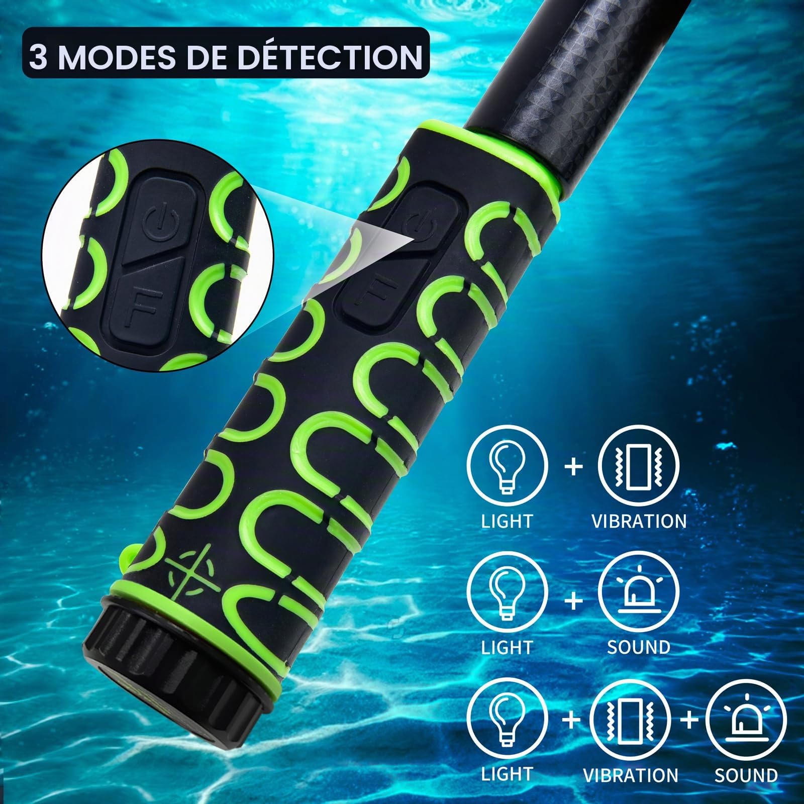 Détecteur de Métaux, Detecteur Metaux Portable avec Lumière LED, Alarme Sonore et Vibratoire, étanche IP68, Détection d'Or et d'Argent dans l'Eau, sur la Plage, en Forêt et dans Votre Jardin