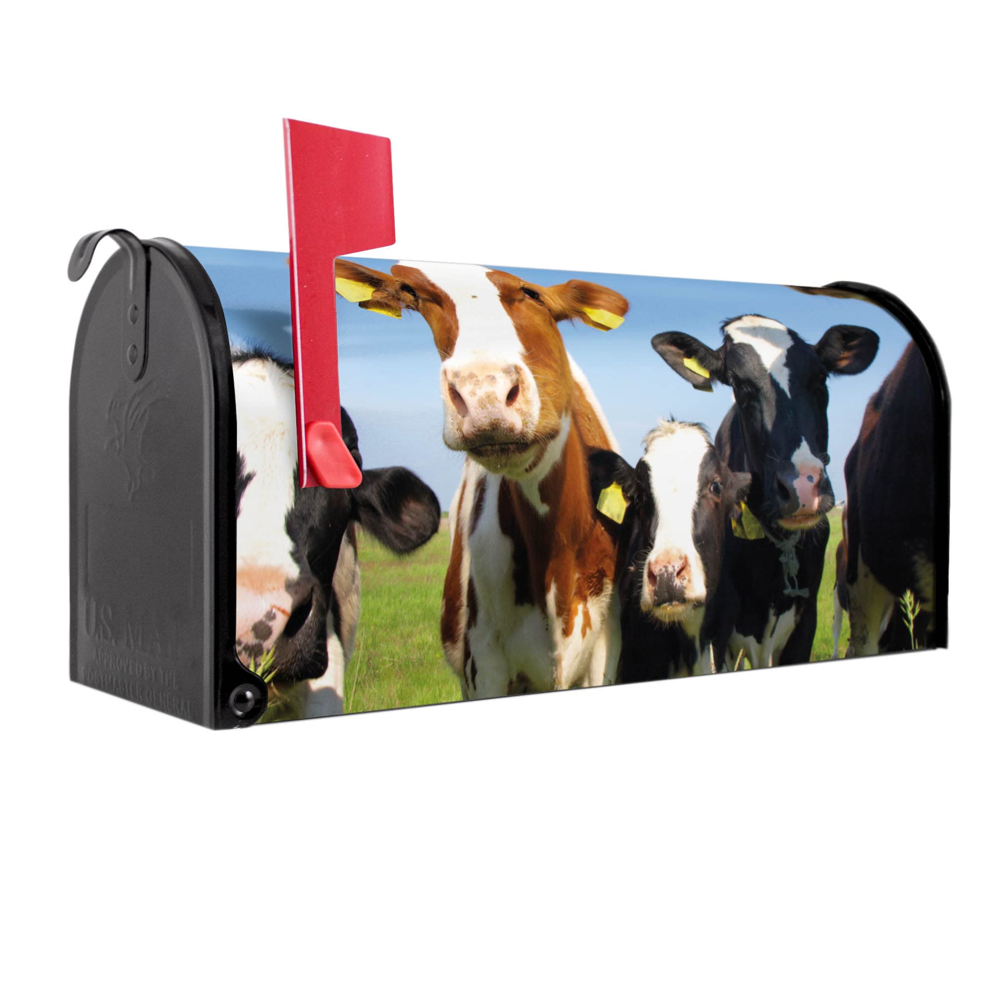 banjado Amerikanischer Briefkasten - US Mailbox/Letterbox mit Motiv Motiv Kühe 51x22x17cm - Postkasten Stahl aus Amerika – Briefkasten amerikanisch schwarz pulverbeschichtet