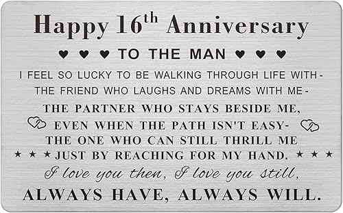 Emideary Feliz 16 aniversario para marido y hombre, tarjeta de 16 años de aniversario de boda para él, esposo