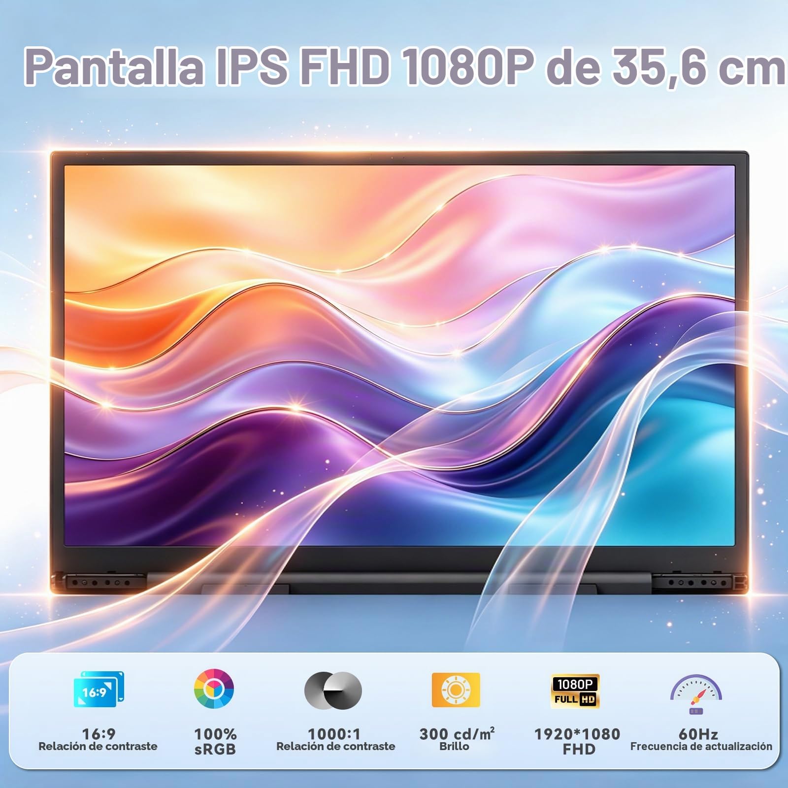 KEFEYA Monitor Portátil 14 Pulg Ultra-Ligero FHD 1080P IPS para PC 13-17.3"
