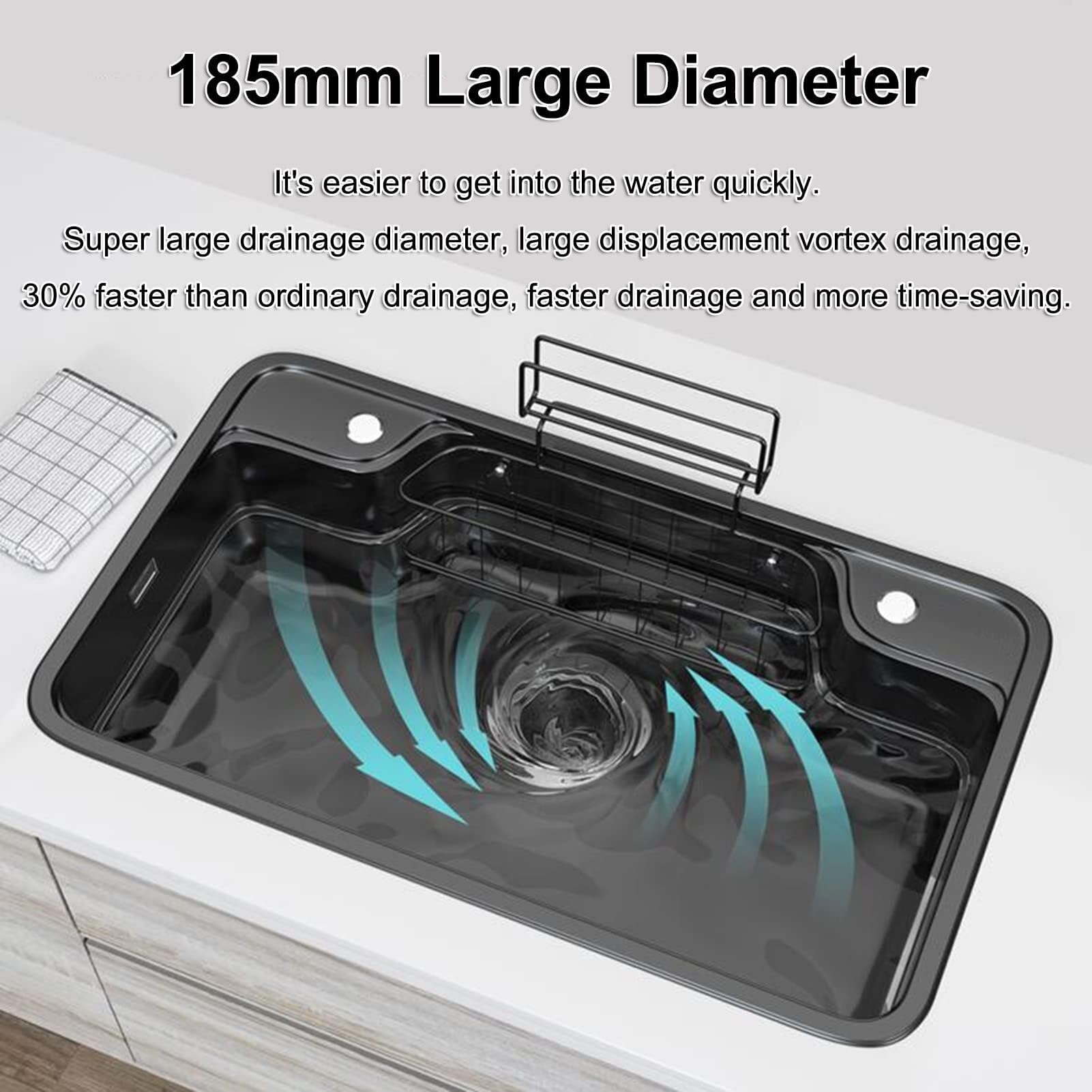 Lavello da Cucina sottotop da 30,7 Pollici - Lavello da Lavoro in Acciaio Inossidabile 304 di Alta qualità con Cuscinetti fonoassorbenti e Design Moderno (Nero Argento 78x48x24 cm)
