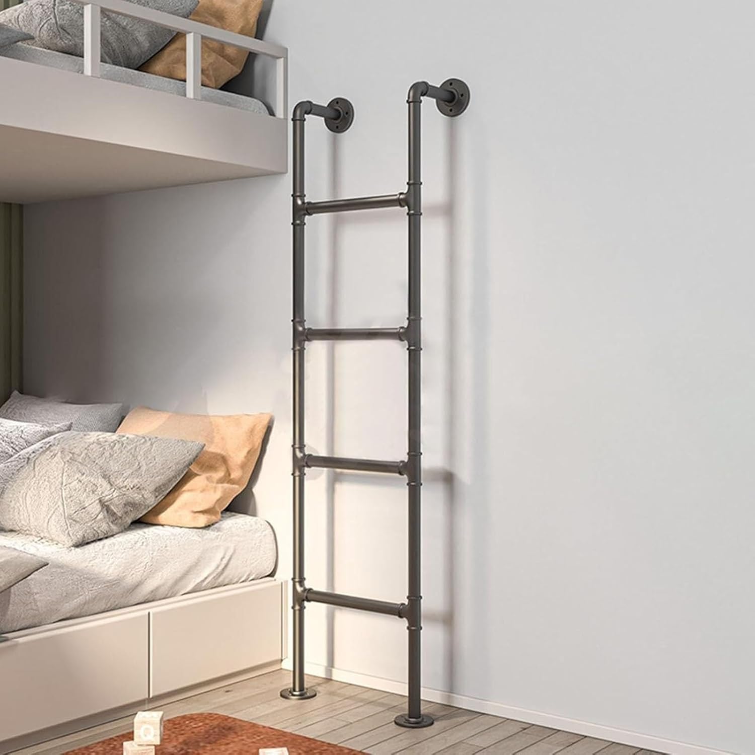 Wall Mounted Metal Step Ladder - 30-94 Inch Height, Ideal for Home, Attic, Bunk Beds, RV & Deck, 330lbs Capacity, Fire Escape & Basement Window Egress Solution