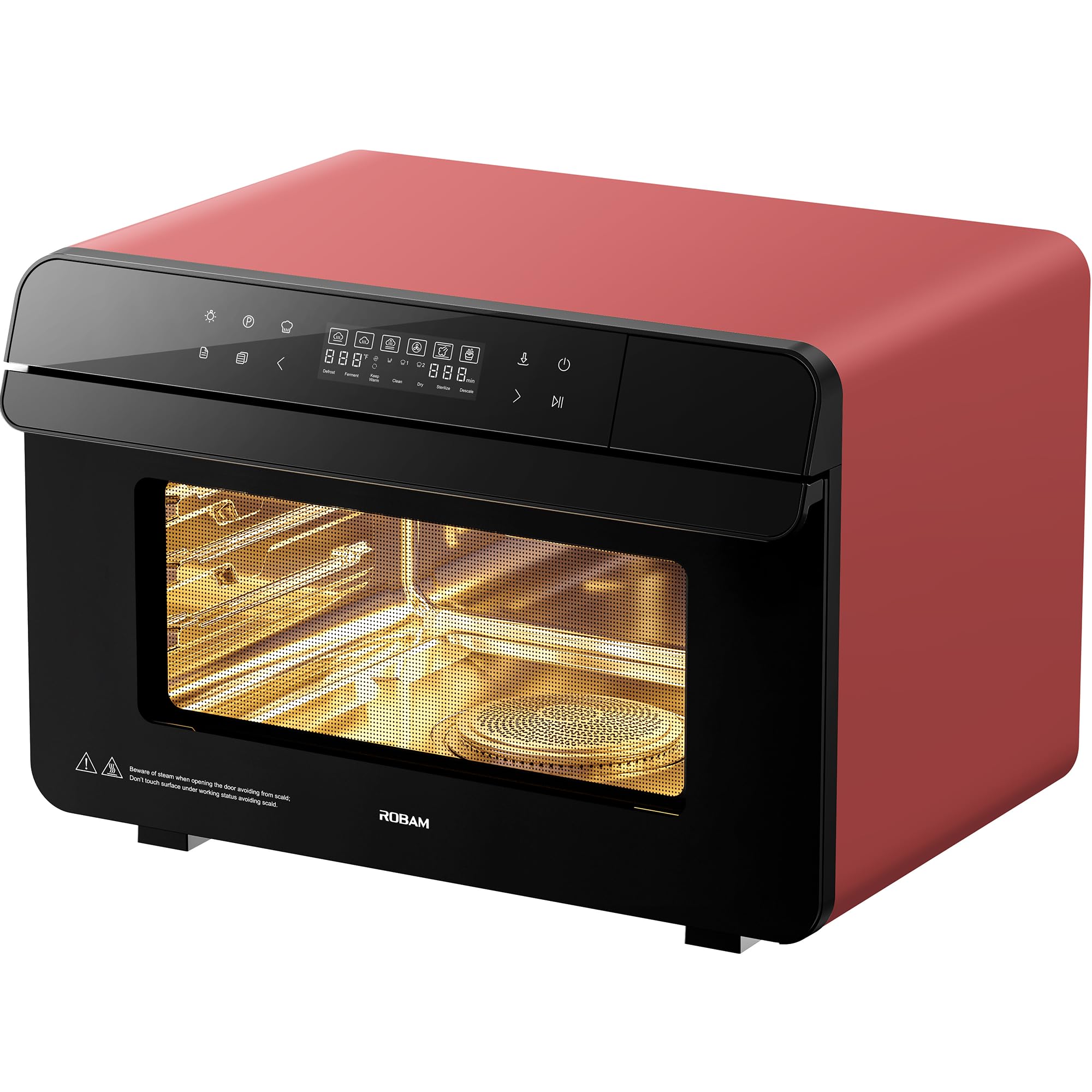 Photo 1 of ROBAM Toaster Air Fryer Combi Oven, Countertop Steam Oven 14-in-1 with Convection Steam Roast & Bake, Multi-Stage Cooking, Self-Clean, 7 Modes, 30 Built-In Recipes, for Kitchen Pizza Baking (Red)