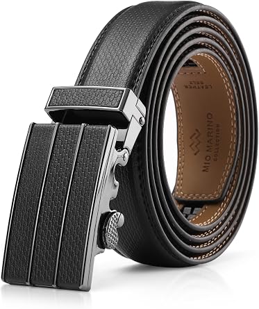 Marino Mens Genuine Leather Ratchet Dress Belt With Automatic Buckle, Enclosed in an Elegant Gift Box