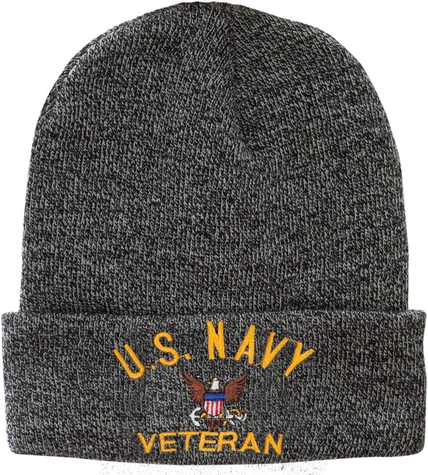 US Navy Veteran Military Embroidered Long Beanie Made in USA