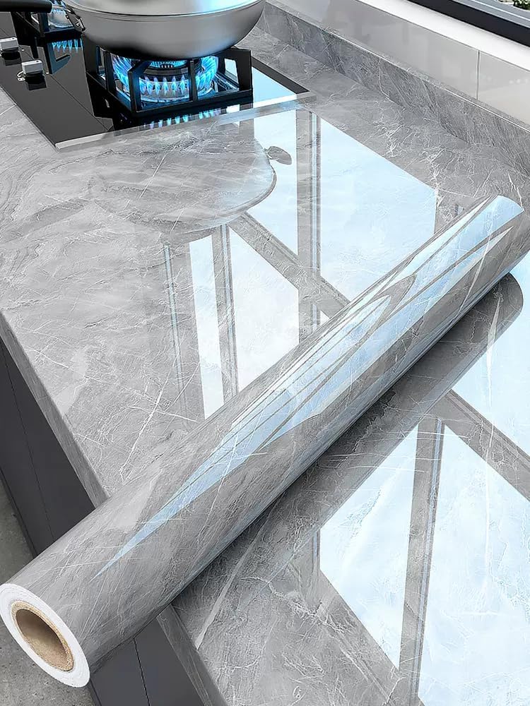 Kifoio Marble Contact Paper 15.7" x 197" Grey Wallpaper Marble Peel and