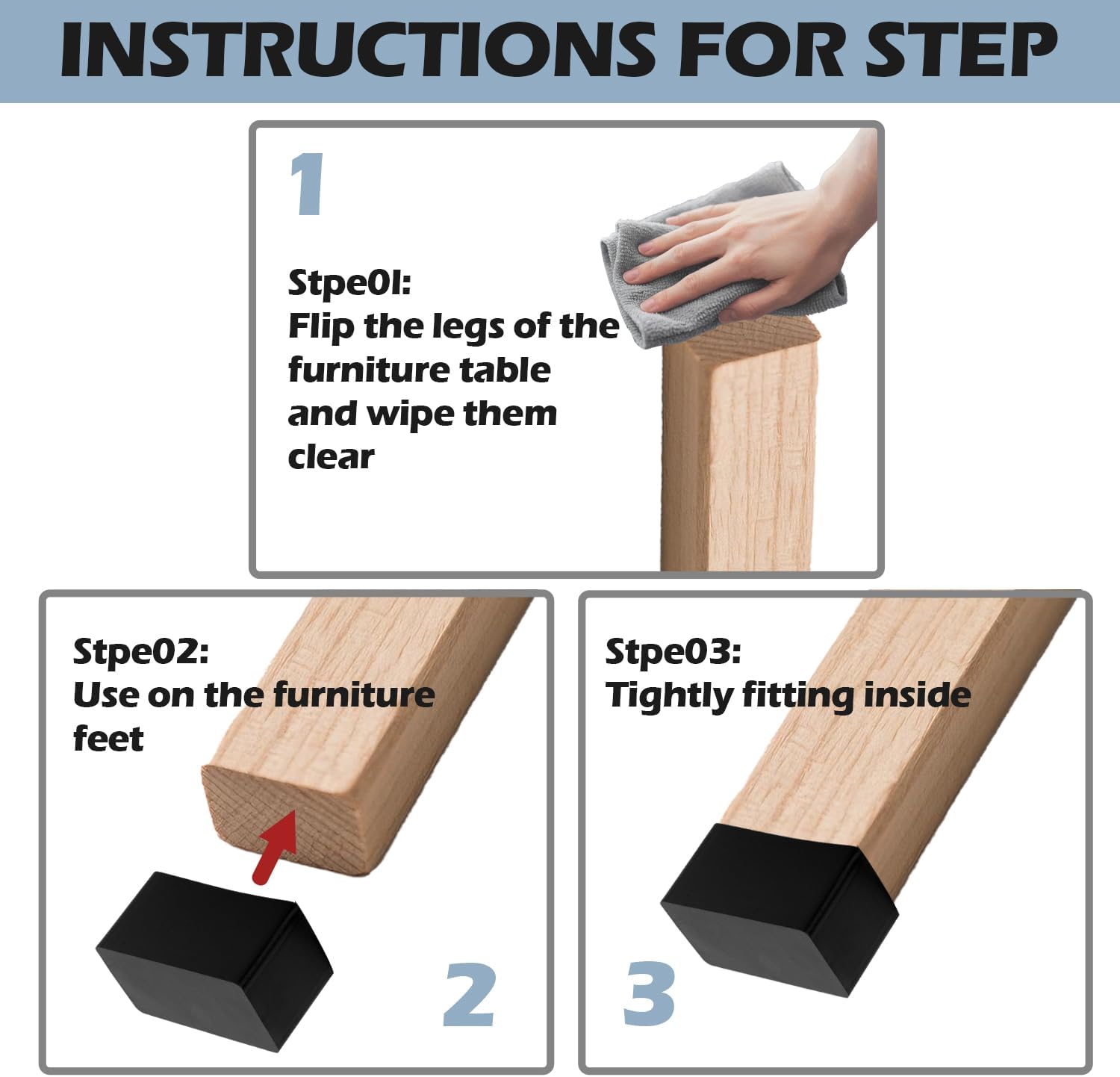 4 PCS Rectangular Silicone Furniture Legs Caps, Chair Leg Protectors for Hardwood Floors, Anti Slip, Scratches and Noise, 0.8x1.6 inch (20x40mm)