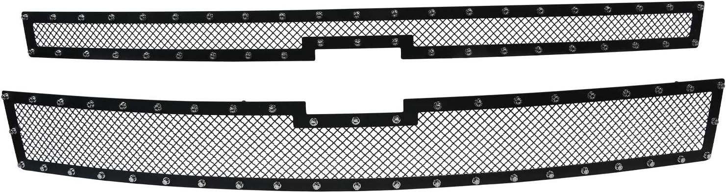 Spec-D Tuning 2PC Rivet Mesh Black Upper Main Grille Insert Compatible with 2014-2015 Chevy Silverado 1500