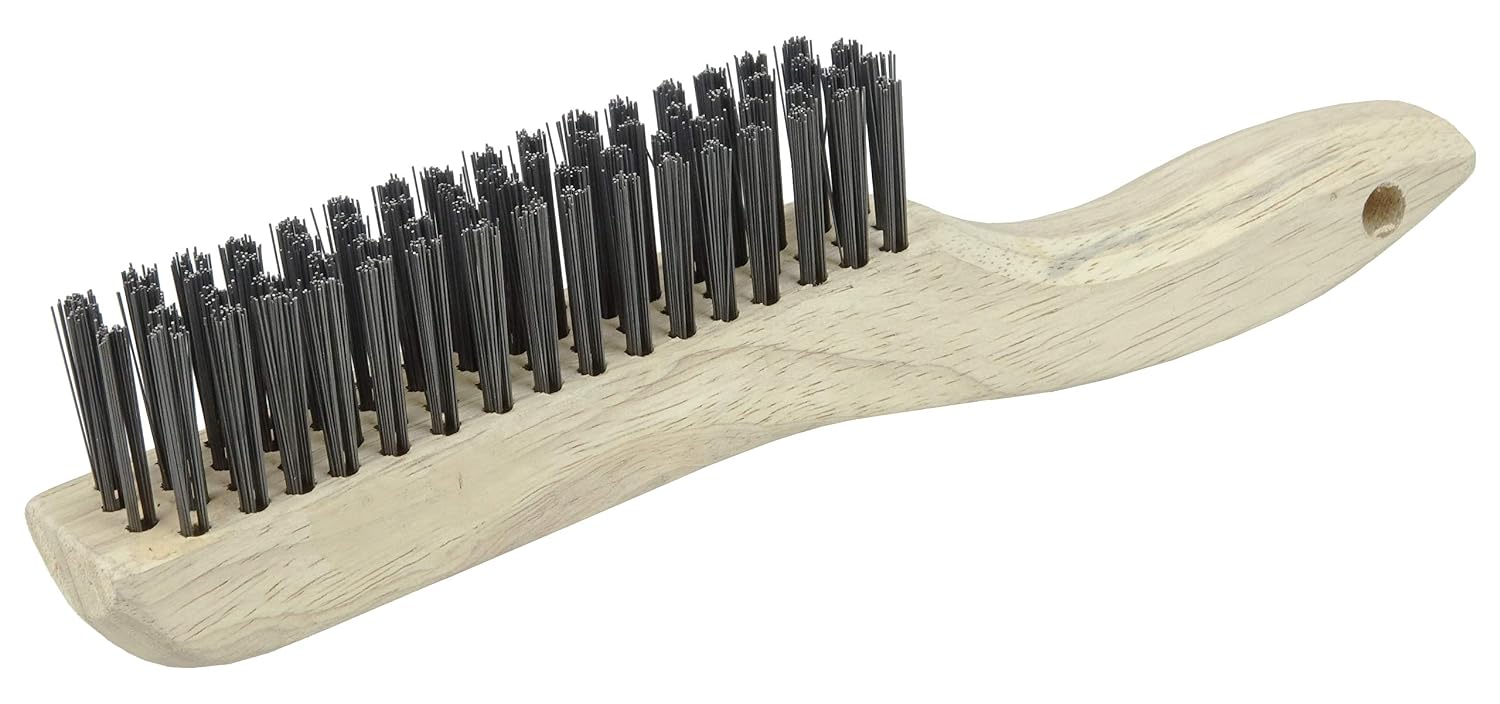 Weiler 44063 0.012" Wire Size, 5" Brush Length, 10" X 1-1/8" Block Size, 4 X 16 No. of Rows, Steel Bristles, Hardwood Block, Shoe Handle Scratch Brush