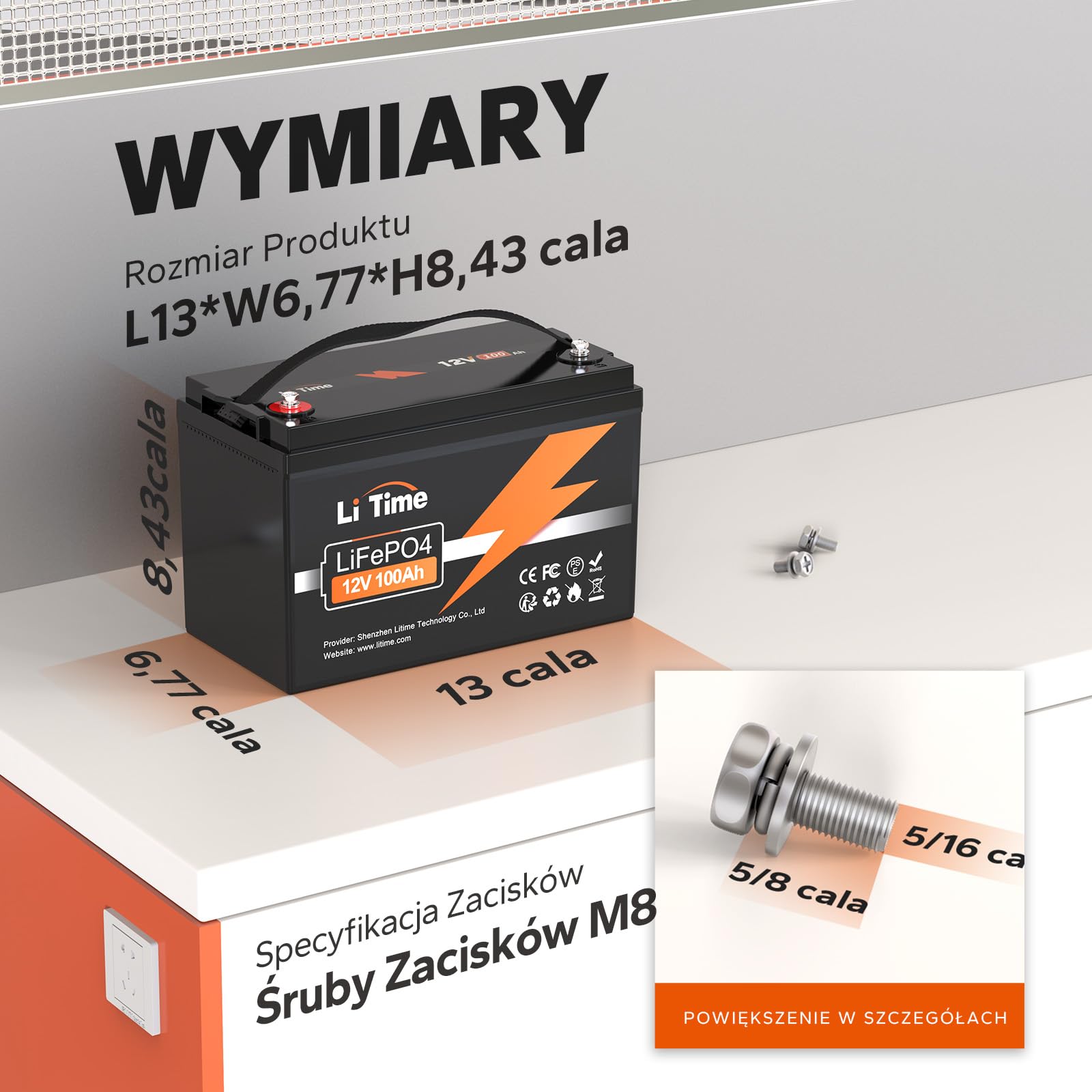 LiTime 12V 100Ah LiFePO4 Akumulator Litowy, Bateria LiFePO4 z Płytką BMS 100A, Do 15 000 Cykli i 10 Lat Żywotność, Akumulator LiFEPO4 Idealny Do kamperów, Zastosowań Poza Siecią, Energia Domowa