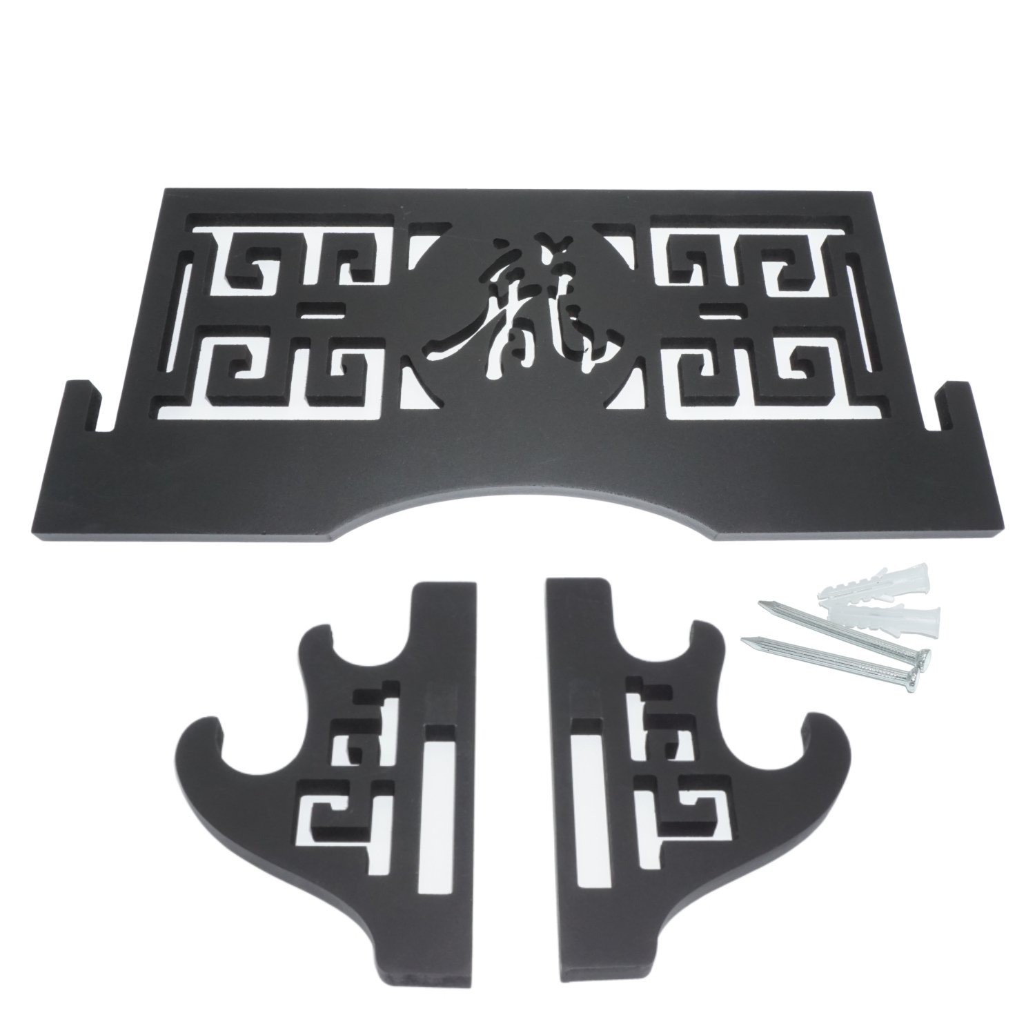 Amazon.co.jp: 刀掛け二本 透かし彫り刀掛台 木製 黒塗り壁掛け 剣縦て