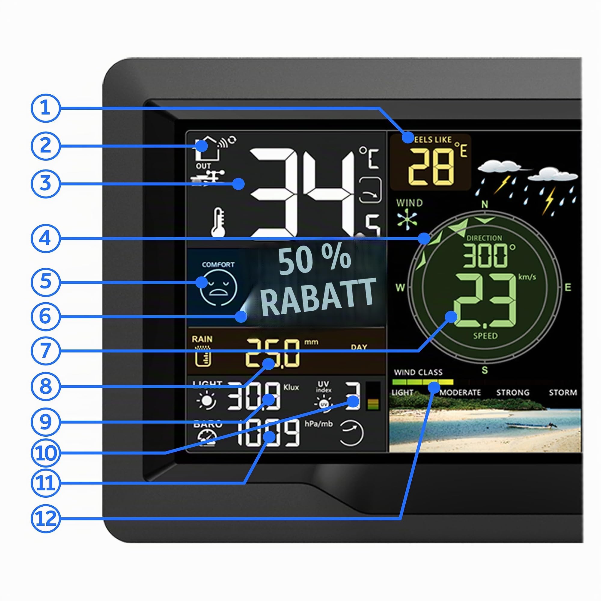 Berdsen Wetterstation Thermometer Innen Außen Kabellos Mit Mobiler App Windsensor Schwarz Weiß