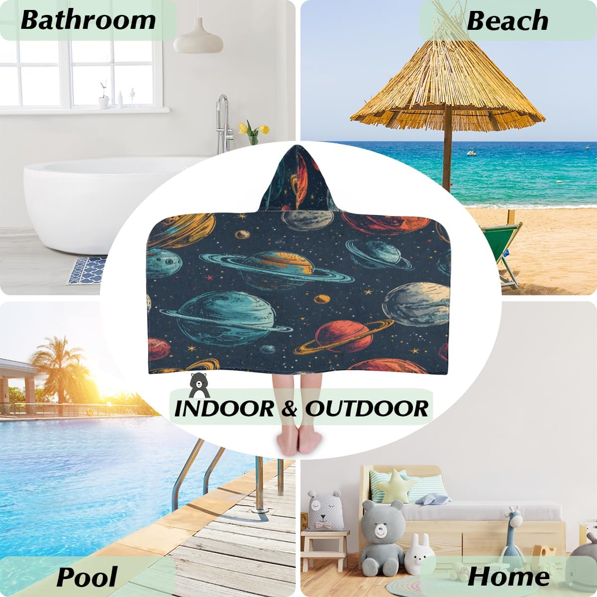 Pardick Kids Bath Towel Universe Galaxy Beach Towel with Hood Pool Cover Up for Girls Boys Soft Absorbent Hooded Bath Towel Toddler Towels for Beach, Pool