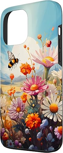Vista 62 de Funda para iPhone 13 Pro Lively Bee en Sunny Meadow of Wildflowers