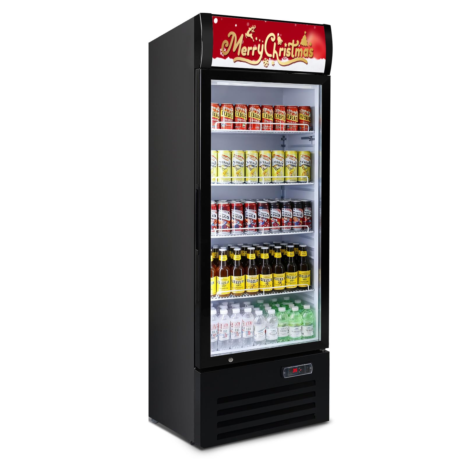 Bluelinecool Commercial Refrigerator Beverage Cooler, 12.5 Cu.Ft Display Refrigerator with Glass Door, Drink Fridge with Led Light, 4 Adjustable Shelves, Merchandiser Refrigerator for Beer, Bar, Shop