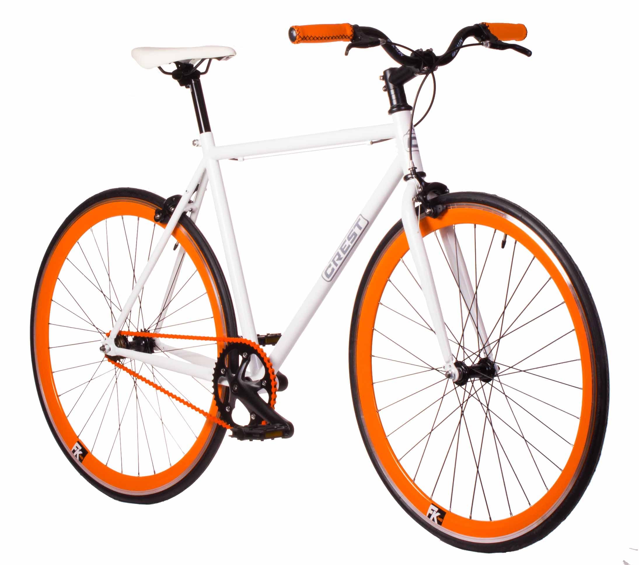 Bicicleta Fixie Single Speed Rueda Libre 700c 28", Bici Urbana Carretera Blanca Naranja