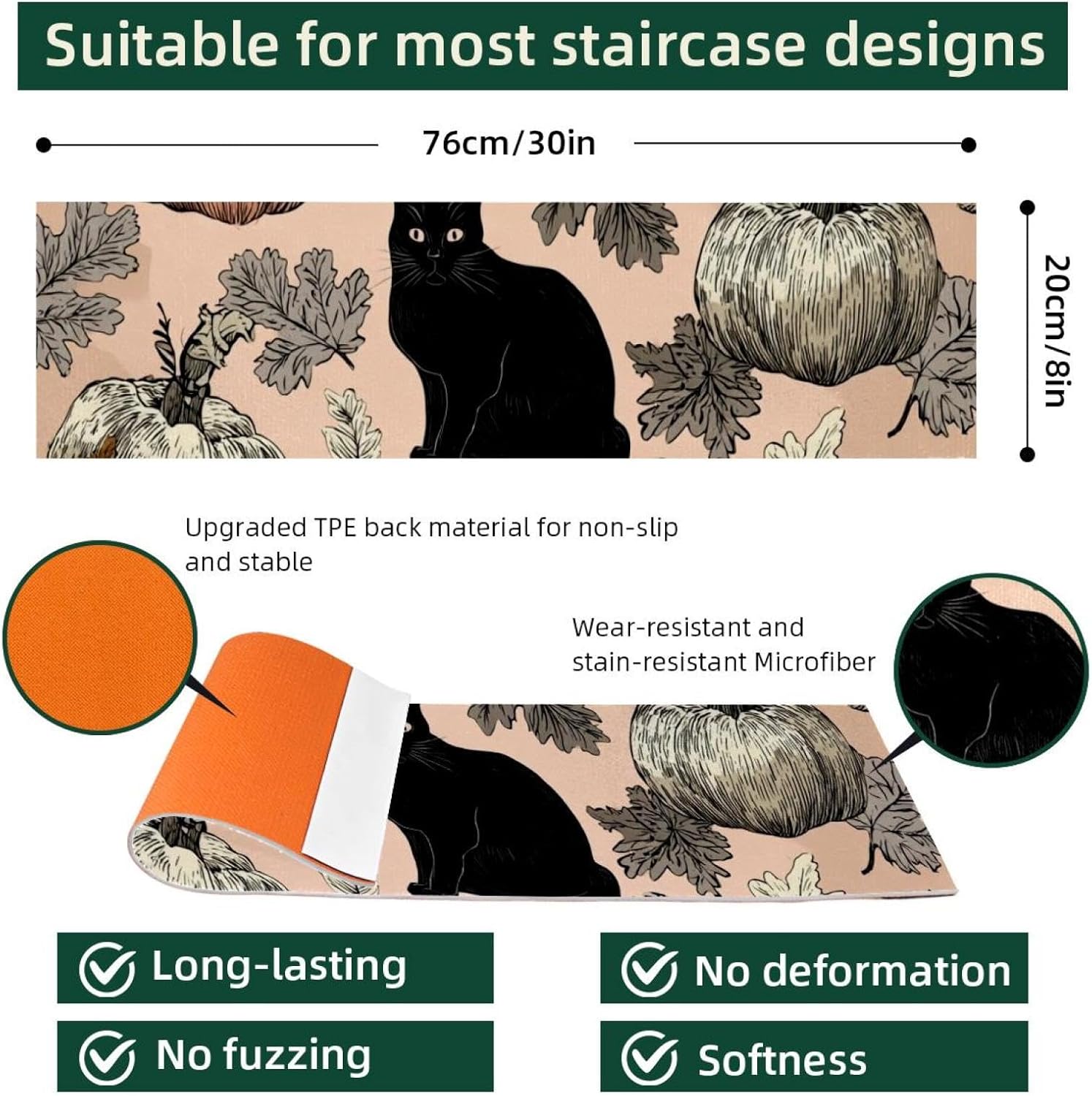 15 pcs Stair Treads 8"x30", Halloween (18) Indoor Stair Runners Carpet Stair Tread,Watercolor Non-Slip Staircase Step Treads for Kids,Elders,Pets