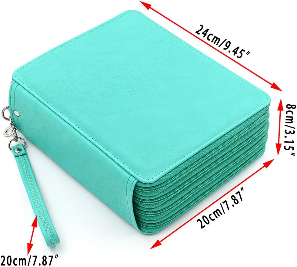 BTSKY Colored Pencil Case Holder- Big Capacity Deluxe PU Leather Storage Pencil Organizer Holds 160 Pencils with Handle Strap for School College Office Watercolor Pencils Organization(Green)
