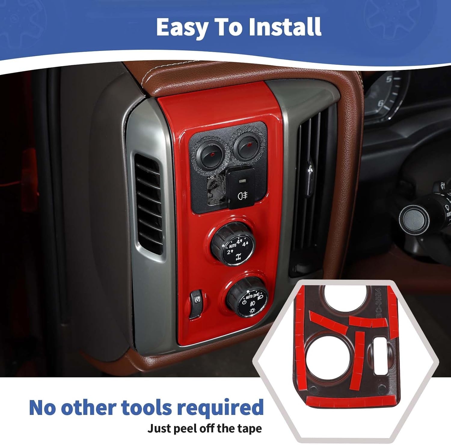 RT-TCZ for Silverado Headlight Switch Panel Trim Cover Red for GMC Sierra Chevy Silverado 2014-2018 Red Interior Accessories