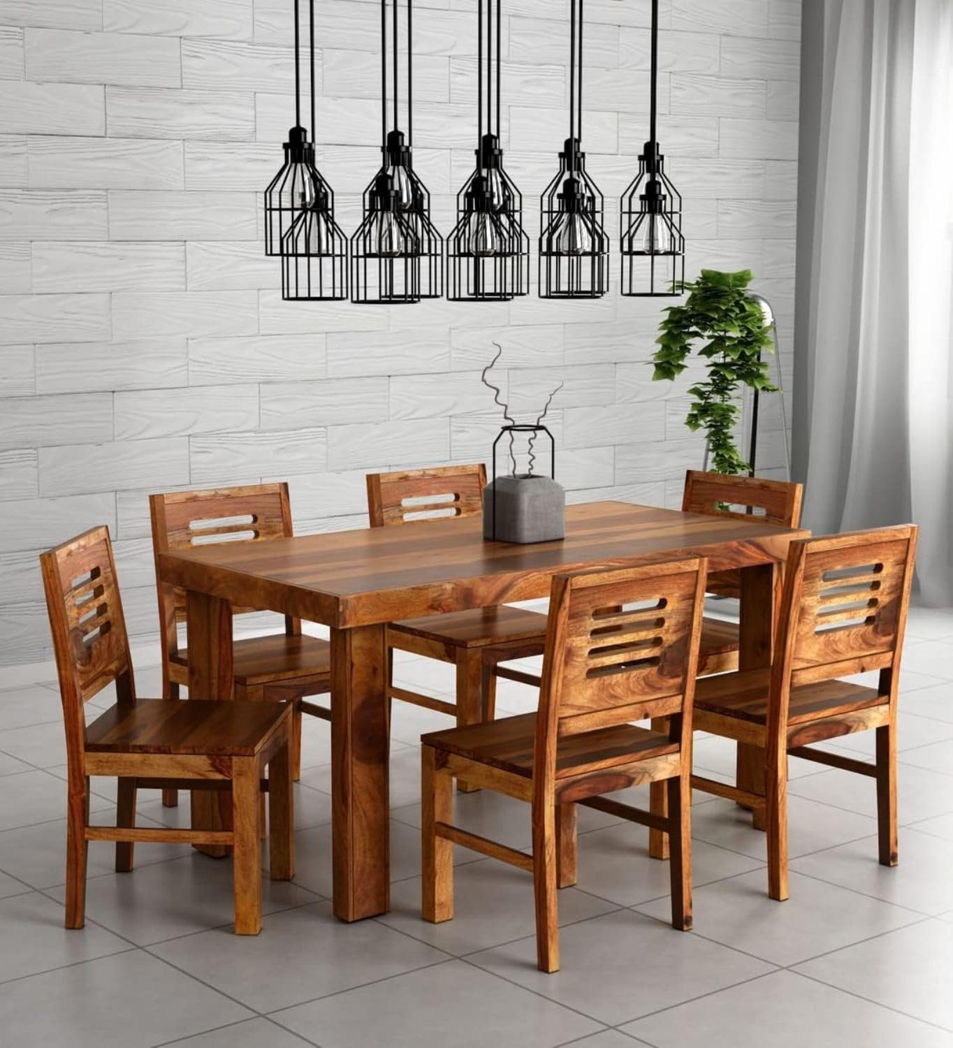 Indoplaza Sheesham Wood Urban 6 Seater Dining Table 6 Chairs without Cushion | Wooden Dining Room Sets Dinner Table Furniture for Living Room Home Hotels - Honey Finish (B0CPTBZDD8) Amazon Price History, Amazon Price Tracker