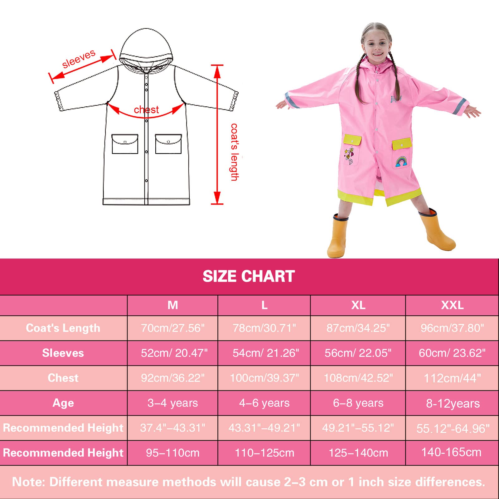 Poncho Impermeable Niños Impermeables Unisex Chubasqueros Capa Chaquetas de Lluvia Abrigos Traje de Charco Infantil Niñas Encapuchado Mono de Bolsillo Reflectante Impresión Animal 3-12 años