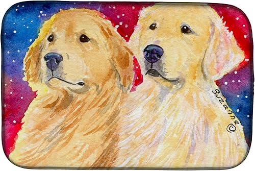 Caroline's Treasures SS8754DDM Golden Retriever - Tapete de secado de platos absorbente para encimera de cocina, tapete escurridor de platos para