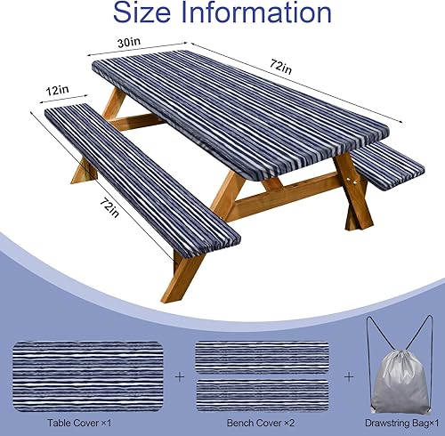 Miniatura 203 de Play Tailor - Mantel para mesa de pícnic con cubiertas para bancas, impermeable y a prueba de viento con bolsa de cordón, ajustable a mesas y bancas