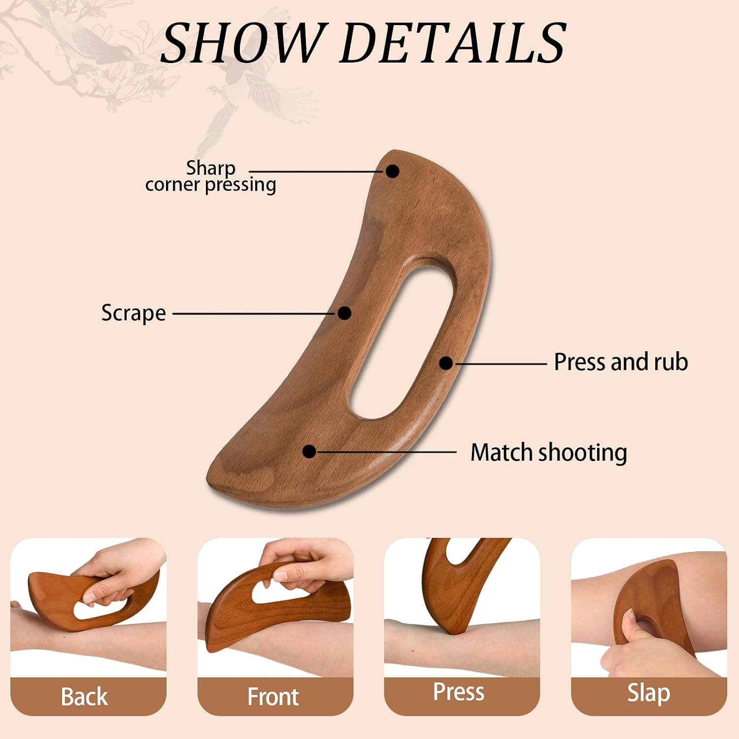 Wooden Cellulite Massager, Body Guasha Tool Lymphatic Drainage Massager Muscle Scraper Back Massage Tool Relieve Muscle Fatigue, Body Gua Sha Paddle Anti Cellulite Tool for Women and Men