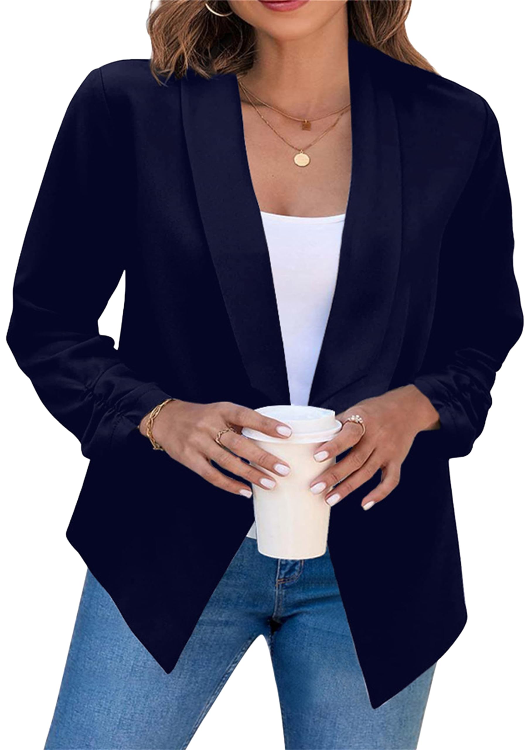 MAYRAIN Womens Summer Lapel Collar Cardigan Jacket Long Sleeve Office Formal Fit Blazers Casual Stretch Outfits Suit
