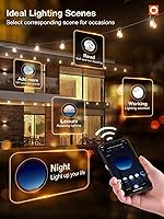 Vista 4 de addlon Tira de luces inteligentes para exteriores de 48 pies con control remoto, luces de patio regulables con 15 bombillas LED Edison impermeables