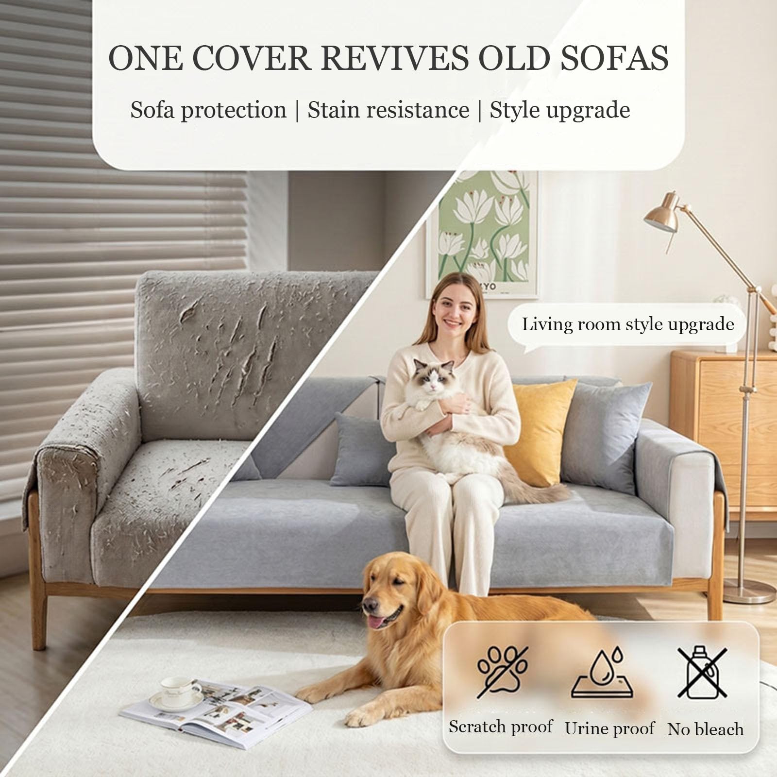 Housse de canapé Imperméable Velours Côtelé Antidérapante 1 2 3 4 Places | Protection Chat Anti Griffe Chien Coussin Assise Angle Forme L U Sectionnel Meubles Rayures Liquides Solide(Black,110x280cm)