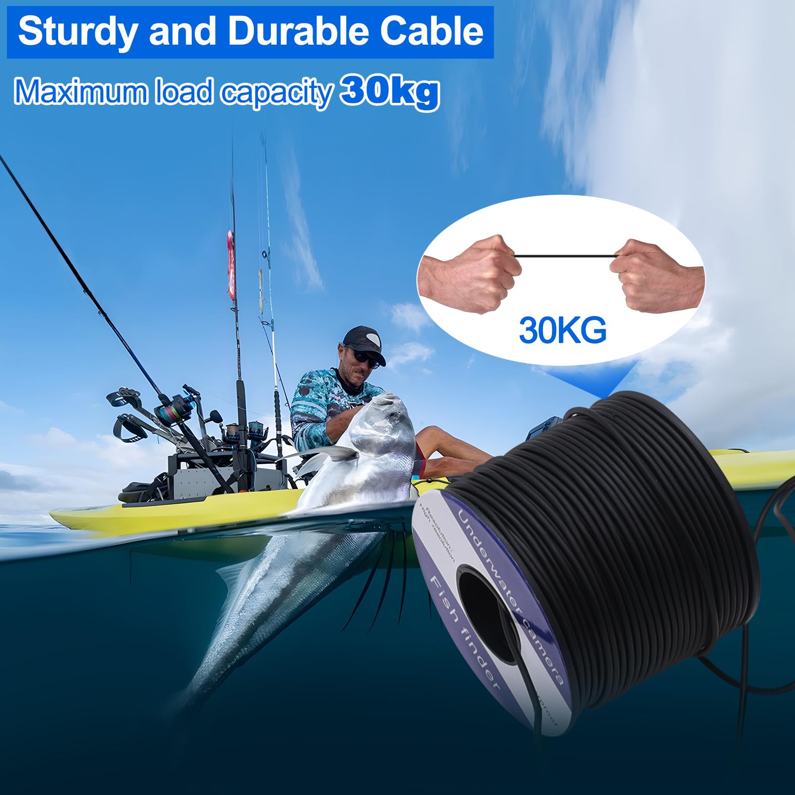 Kaolali - Cámara de pesca submarina, 7 pulgadas, cámara de detector de peces, pantalla LCD HD 1080p, cámara subacuática, resistente al agua, para pesca en hielo, lago y barco cable 15/30/50 m