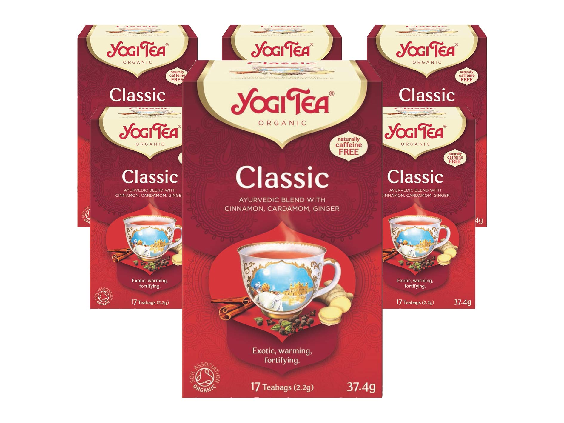 Yogi Tea, Classic, Organic Spice and Herbal Tea, Caffeine Free, Blend of Cinnamon, Cardamom and Ginger, 6 Pack x 17 Tea Bags