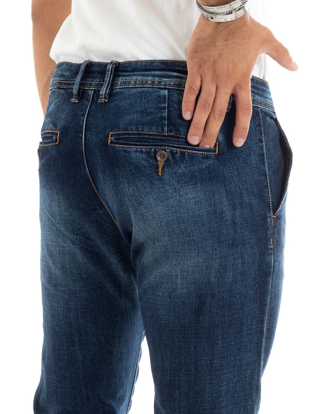 Pantaloni Uomo Jeans Tasche Skinny Slim Fit Denim Stone Washed