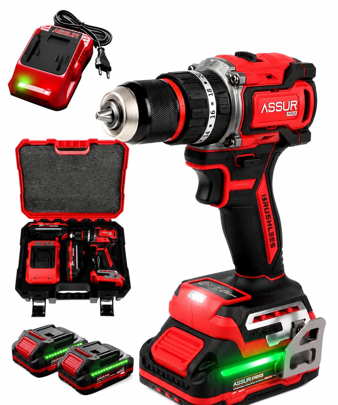 ASSUR 21V Kömürsüz Darbeli Şarjlı Matkap Seti, Çift 1500mAh…