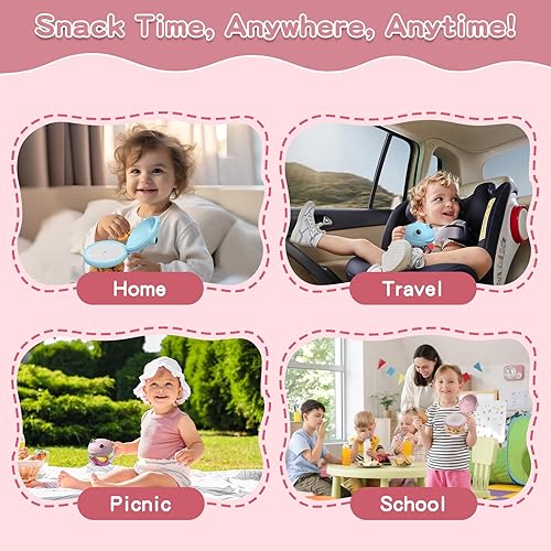 Miniatura 7 de BeneLabel Paquete de 2 tazas de aperitivos de 12.3 onzas para niños pequeños, a prueba de derrames, de grado alimenticio, contenedor de aperitivos