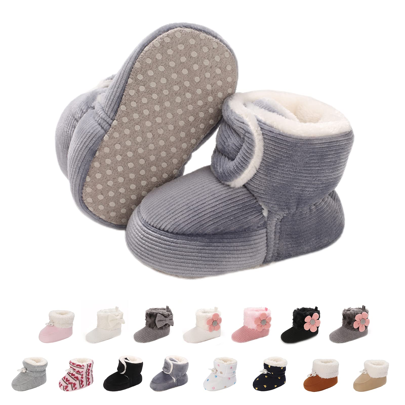 Baby Winter Warm Fleece Bootie, Newborn Non-Slip Soft Sole Winter Shoes Sock Shoes Cute Adjustable Crawling Shoes Prewalker Boots for Girls Boys Toddler 0-18 Months