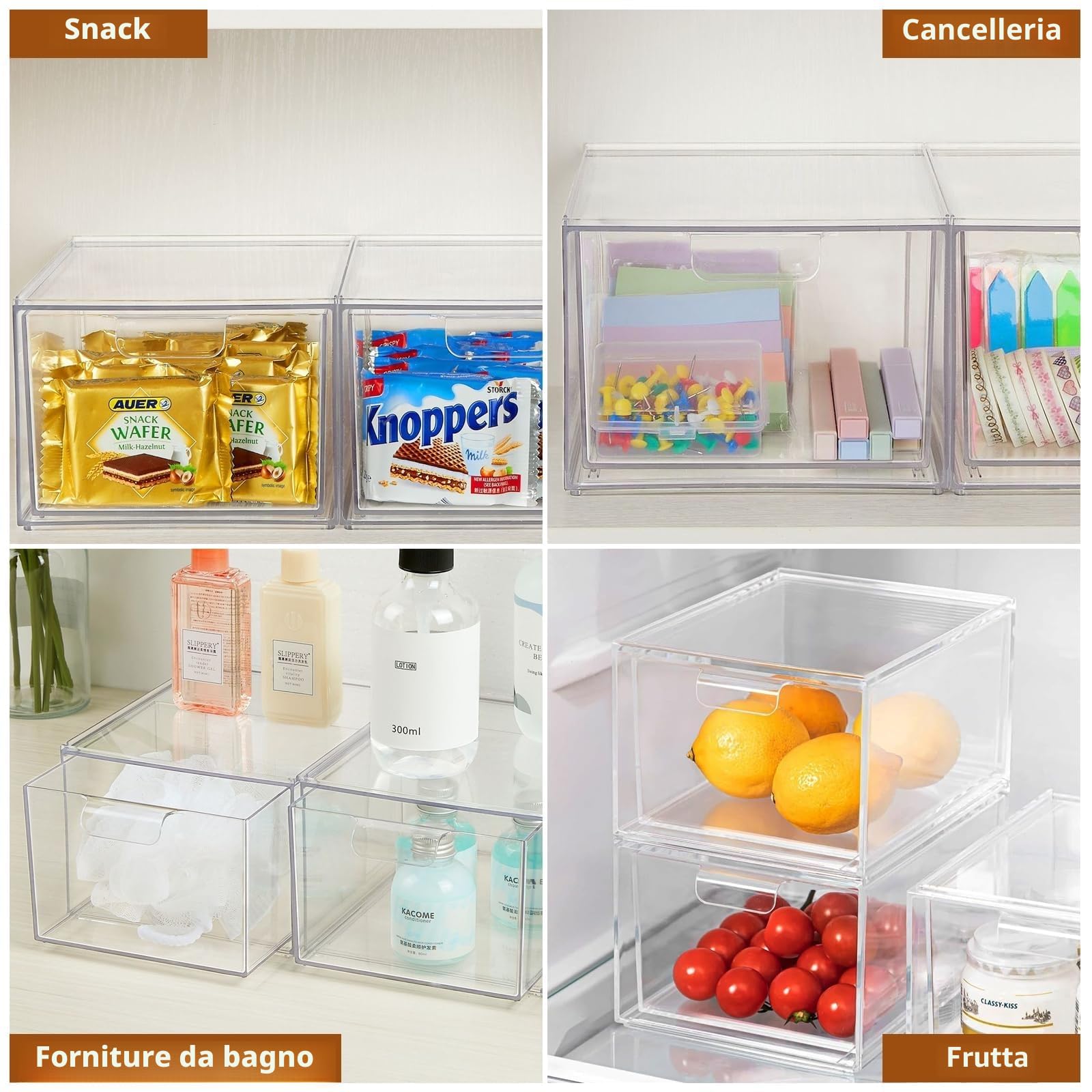 2 pezzi organizer cassetti acrilico trasparente – cassettiera plastica – cassetti impilabili per armadio con 16 tappetini antiscivolo – organizer trucco per bagno, toeletta, cassettiera e scrivania