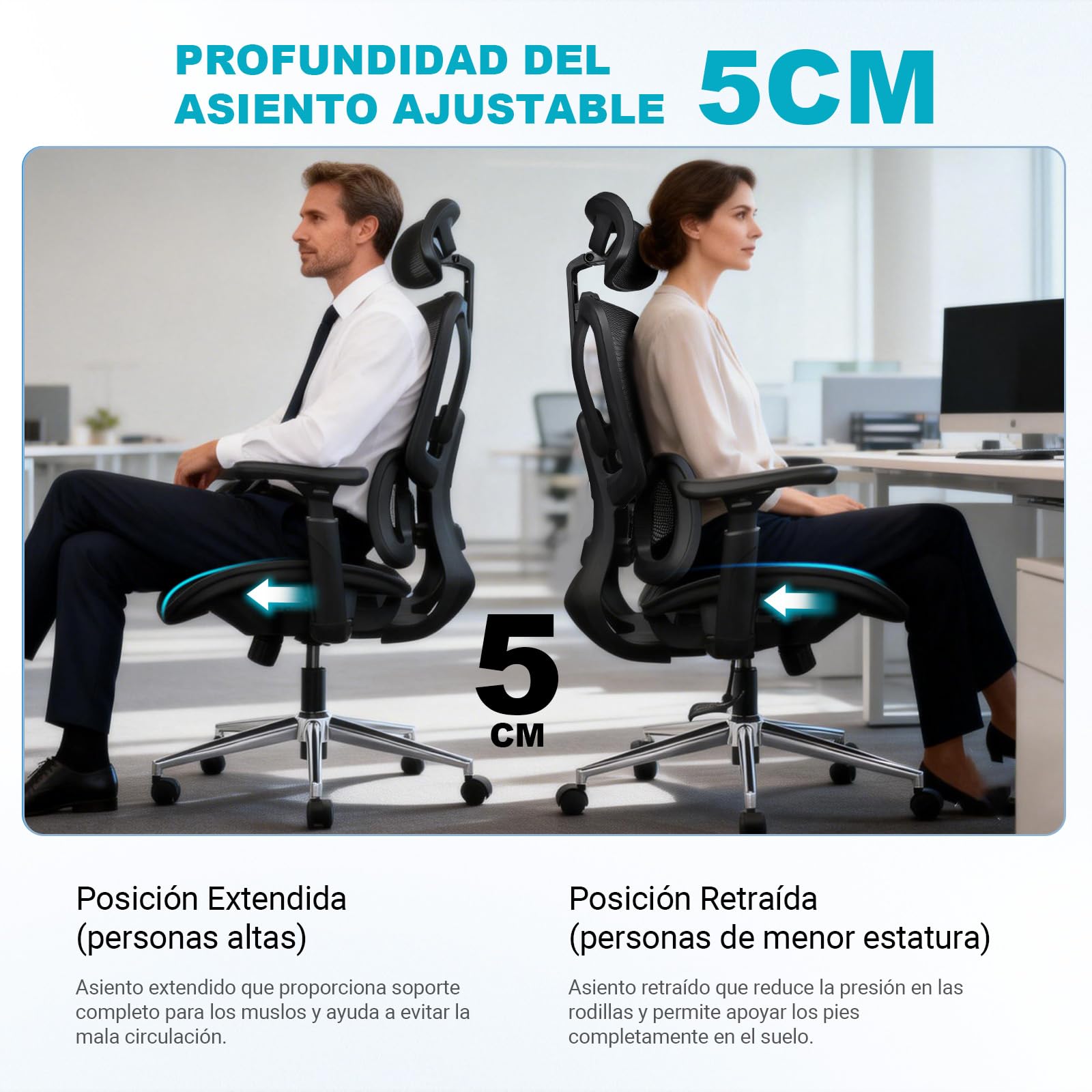 MELOKEA Silla de Oficina de 200 kg, Ganador de Pruebas ergonómicas, Soporte Lumbar Ajustable 9P, reposabrazos 4D + Magic, Silla de Oficina EN12520
